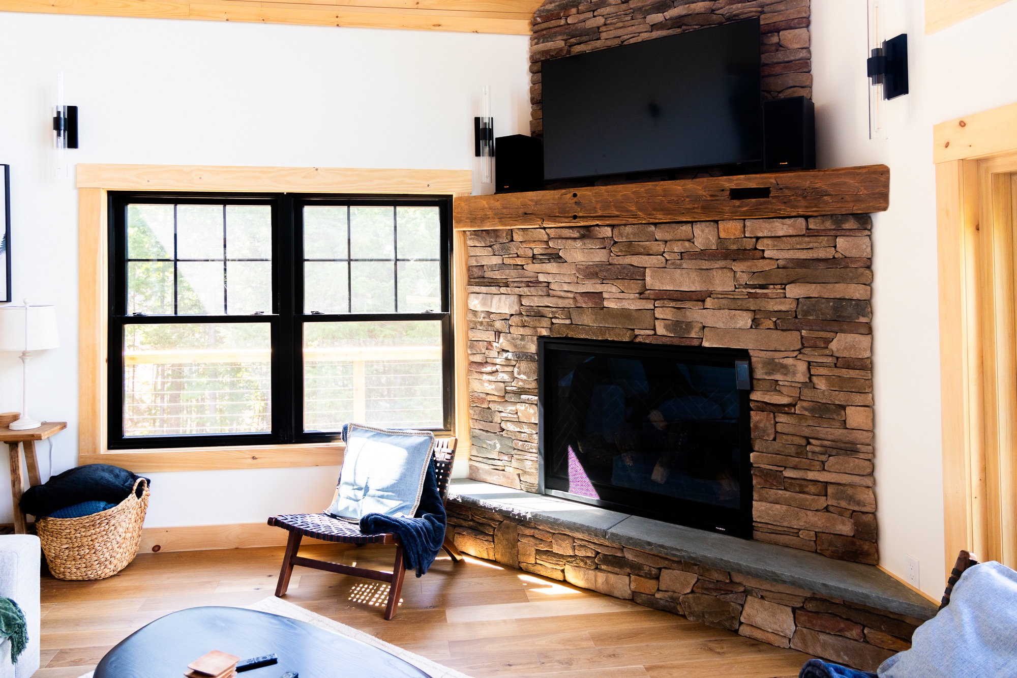 The fireplace at The Tourmaline · Interior photograph